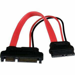 Adaptador Cable SATA 15cm Slimline Línea Delgada a SATA con Alimentación Corriente - Hembra a Macho