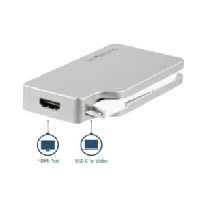 Adaptador de Audio y Video para Viajes: 4 en 1 - Convertidor USB-C a VGA, DVI, HDMI o mini DispayPort - 4K - de Aluminio