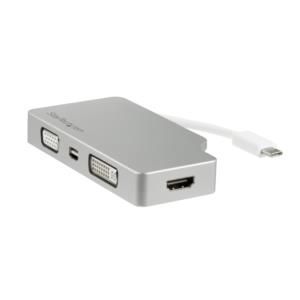 Adaptador de Audio y Video para Viajes: 4 en 1 - Convertidor USB-C a VGA, DVI, HDMI o mini DispayPort - 4K - de Aluminio